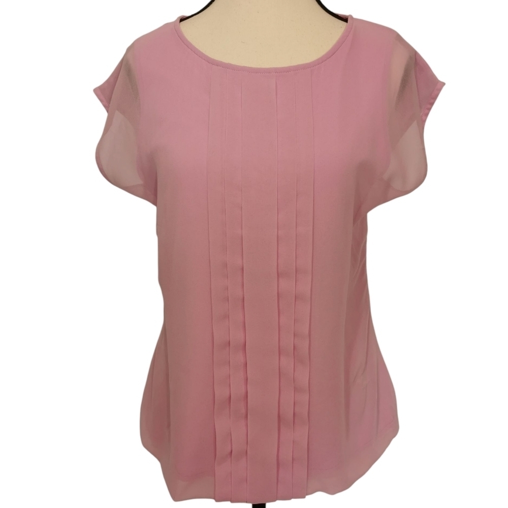 Boden Scoop Neck Cap Sleeve Pleated Chiffon Front Pink Blouse - Sz 6
